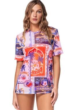 NWT Ola Azul Tiff Havana Mesh Sheer T-Shirt Women Size Small Multicolor $112